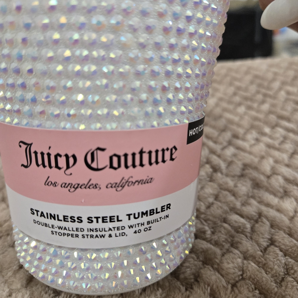 Juicy Couture 40oz Bling Tumbler Discontinued Rare Rhinestone Cup Iridescent NEW - Picture 6 of 10